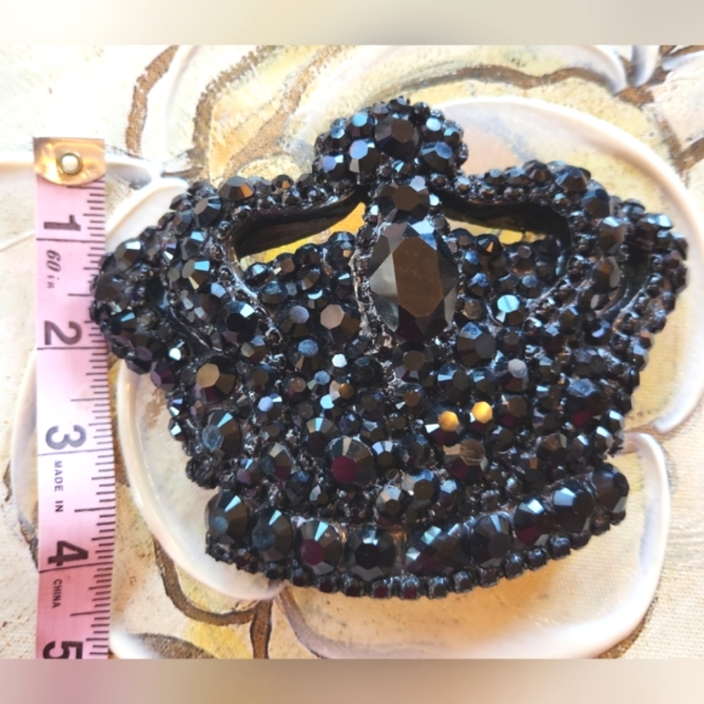 RARE CHROME ANGELS Black CROWN Austrian Crystals Rhinestones 6" x 4" Belt Buckle